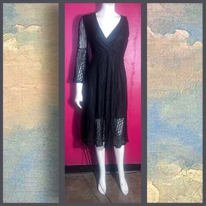SOLD- A & F black lace gothic boho midi dress w flared bell sleeves and lining